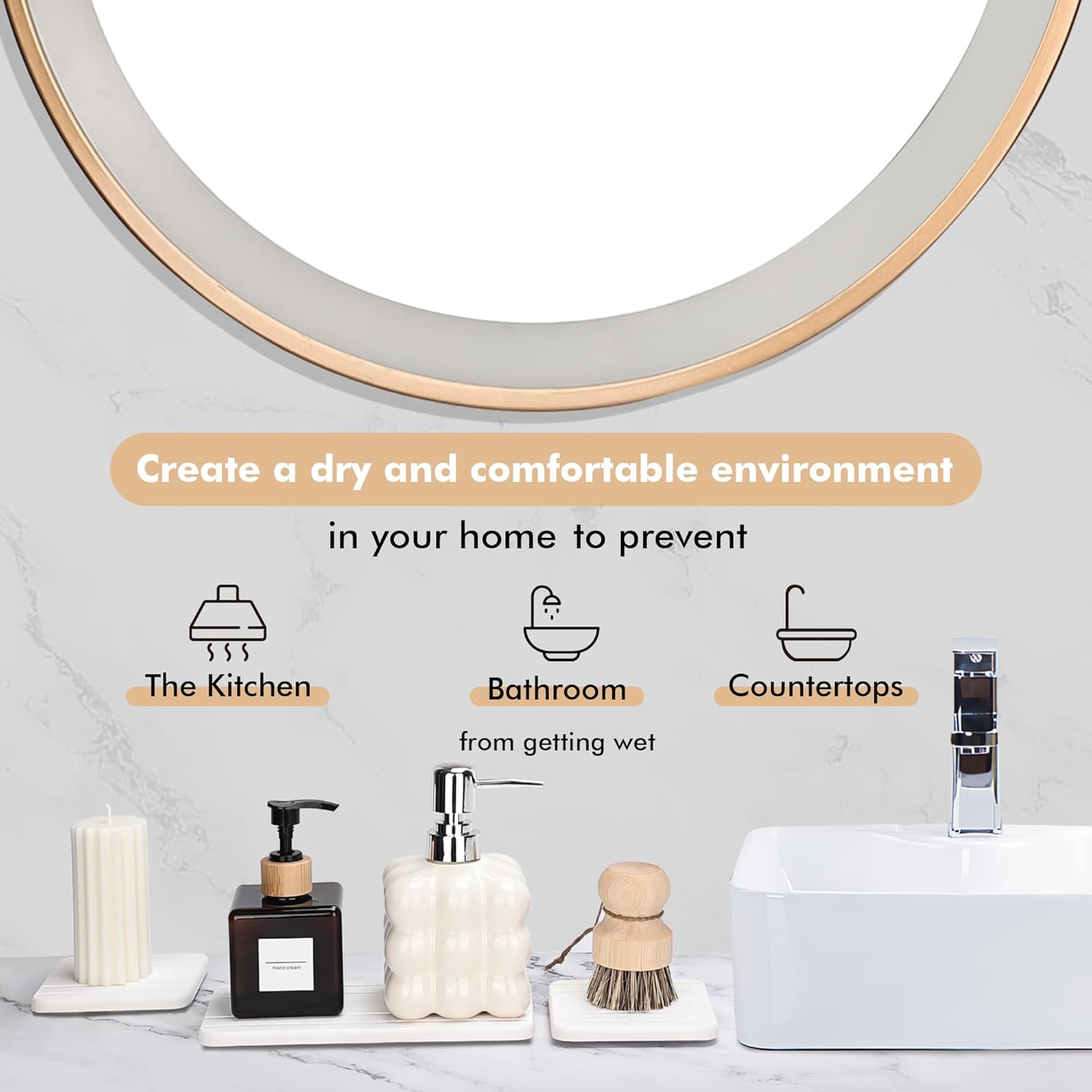 evory Set of 4 Water Absorbent Diatomite Tray, Kitchen Soap,Diatomaceous Earth Bathroom Soap Dishes,Sponge Holder for Kitchen Sink, Water Absorbing Stone for Sink Bathtub Vanity