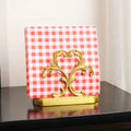 1 Gold Napkin Holder and 50 pieces of red and white paper napkins in classic gingham checkered design,Brass Napkin Holder,Modern Dining Table Decor