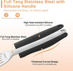 Fish Spatula Stainless Steel, Slotted Turner with Silicone Handle and Curved Blade, Metal Spatula for Cast Iron Skillet, Kitchen Cooking Flipper for Fish, Egg and Burger, 11.7 Inch