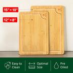 Chopping Board Set of 2 - Wooden Cutting Boards for Kitchen Meal Prep & Serving - Bamboo Wood Cutting Board Set - Charcuterie & Chopping Butcher Block for Meat - Kitchen Gadgets Gift