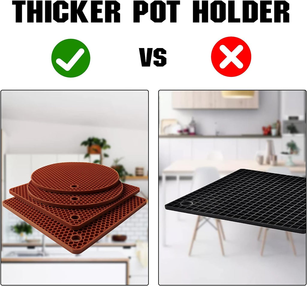 Joyhalo Trivets for Hot Dishes - Hot Pads for Kitchen, Silicone Pot Holders for Hot Pots and Pans, Silicone Mats for Kitchen Countertops, Table, Flexible Easy to Wash and Dry, Brown
