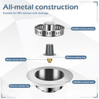 3 in 1 Kitchen Sink Drain Strainer ，304 Stainless Steel Kitchen Sink Stopper and Basket,Long-Term Water Storage，Bass Bounce Core，General，Filter for Standard 3-1/2 inch Drain