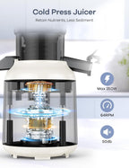 Ganiza Juicer Machines, Cold Press Juicer with 4.3" Large Feed Chute for Whole Fruits & Vegetables, Slow Masticating juicers with 3 Replace Filters for Batch Juicing, Easy to Clean, BPA Free (White)