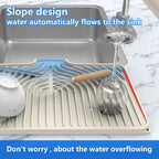 Dish Drying Matt for Kitchen Counter,18"×12"Silicone Dry Rack Mat with Built in Drain, Kitchen Dry Mats for Dishes Drying Pad for Counter(18"×12"Cream)