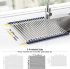 Tomorotec 17.7" x 15.5" Roll Up Dish Drying Rack Over Sink Drying Rack Sink Cover Kitchen Sink Accessories Gadget Multipurpose Organizer Foldable Stainless Steel Drainer