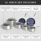 Nuwave Healthy Duralon Blue Ceramic Nonstick Cookware Set, Diamond Infused Scratch-Resistant, PFAS Free, Dishwasher & Oven Safe, Induction Ready & Evenly Heats, Tempered Glass Lids & Stay-Cool Handles