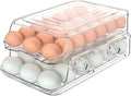 Egg Holder for Fridge, Automatic Steady Rolling Egg Dispenser with Silicone Bumpers, Egg Container With Lid, Large Capacity Clear Egg Holder for Kitchen or Pantry Organizers&Storage