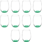 DISCOUNT PROMOS 10 ARC Stemless Wine Glasses Set, 21 oz. - Chardonnay, Cabernet, Merlot, Sauvignon - Green