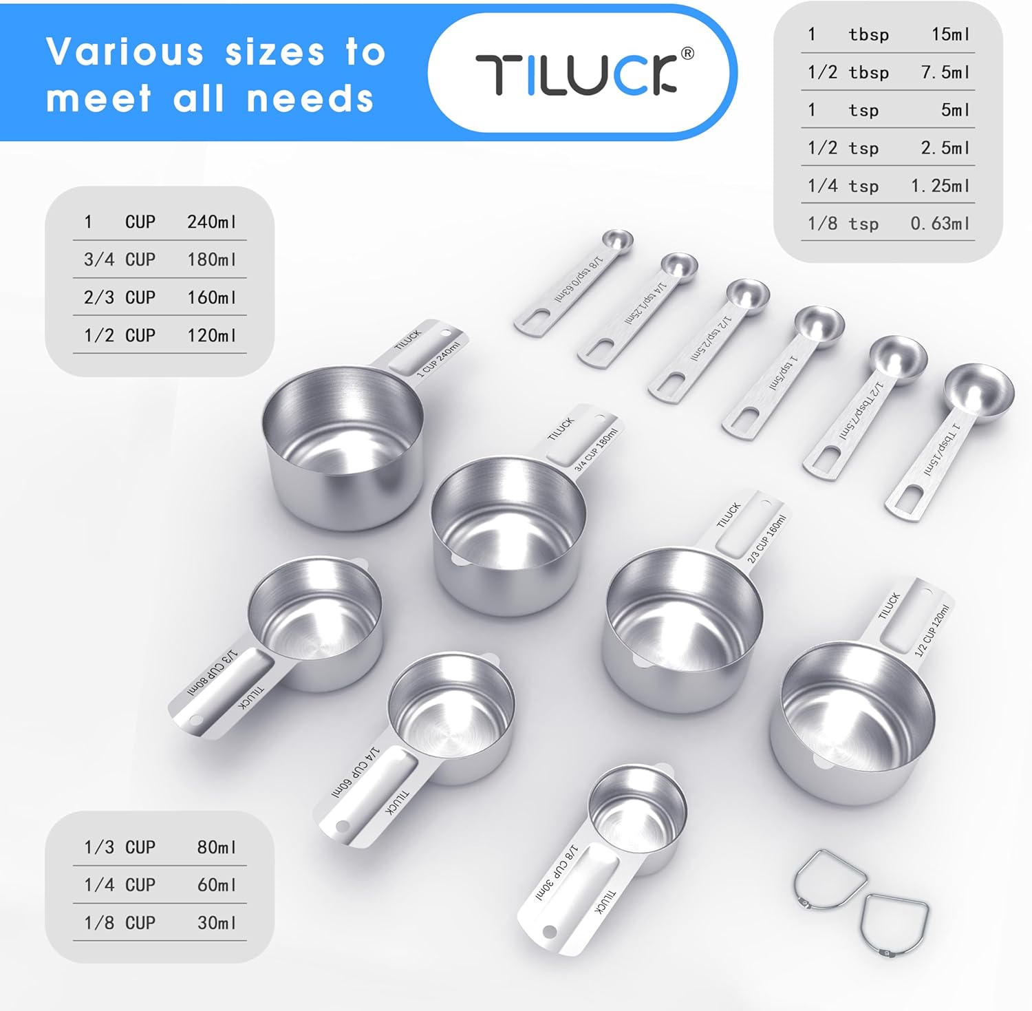 TILUCK Measuring Cups and Spoons Set, Stainless Steel Cups & Spoons,Coffee Scoop Spoon, Kitchen Gadgets for Cooking & Baking (13)