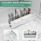 Dish Drying Rack,Dish Racks for Kitchen Counter, Metal Dish Drainer with Adjustable Drainage Spout, Removable Knife and Fork Holder (White)