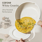 CAROTE 12 Inch Non Stick Frying Pan with Lid,White Granite Nonstick Skillet Omelet Pans, Egg Pan Granite Cookware, PFOS & PFOA Free