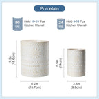 LOVECASA Utensil Holder, 7.2"+5.4" Ceramic Utensil Holder for Countertop, Large Cooking Utensil Crocks for Kitchen Counter, Farmhouse Utensil Vase for Housewarming, Kitchen Decor, Set of 2, Oasis