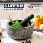 Koville Granite Mortar and Pestle Set, 7"-4 Cups Unpolished Stone Grinder Bowl for Guacamole, Salsa, Pill Crusher, Spice, Herb, Garlic, Nut, Heavy Duty Grinder for Kitchen(Angola Silver Black)