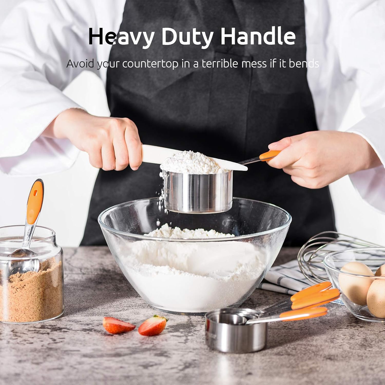 Measuring Cups : U-Taste 18/8 Stainless Steel Measuring Cups and Spoons Set of 10 Piece, Upgraded Thickness Handle(Orange)