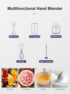 5-in-1 Hand Immersion Blender, 1000W Handheld, Copper Motor Stainless Steel Blade Stick, Mixing Beaker, Food Processor, Whisk, Milk Frother for Smoothies Puree Baby Food (Black)
