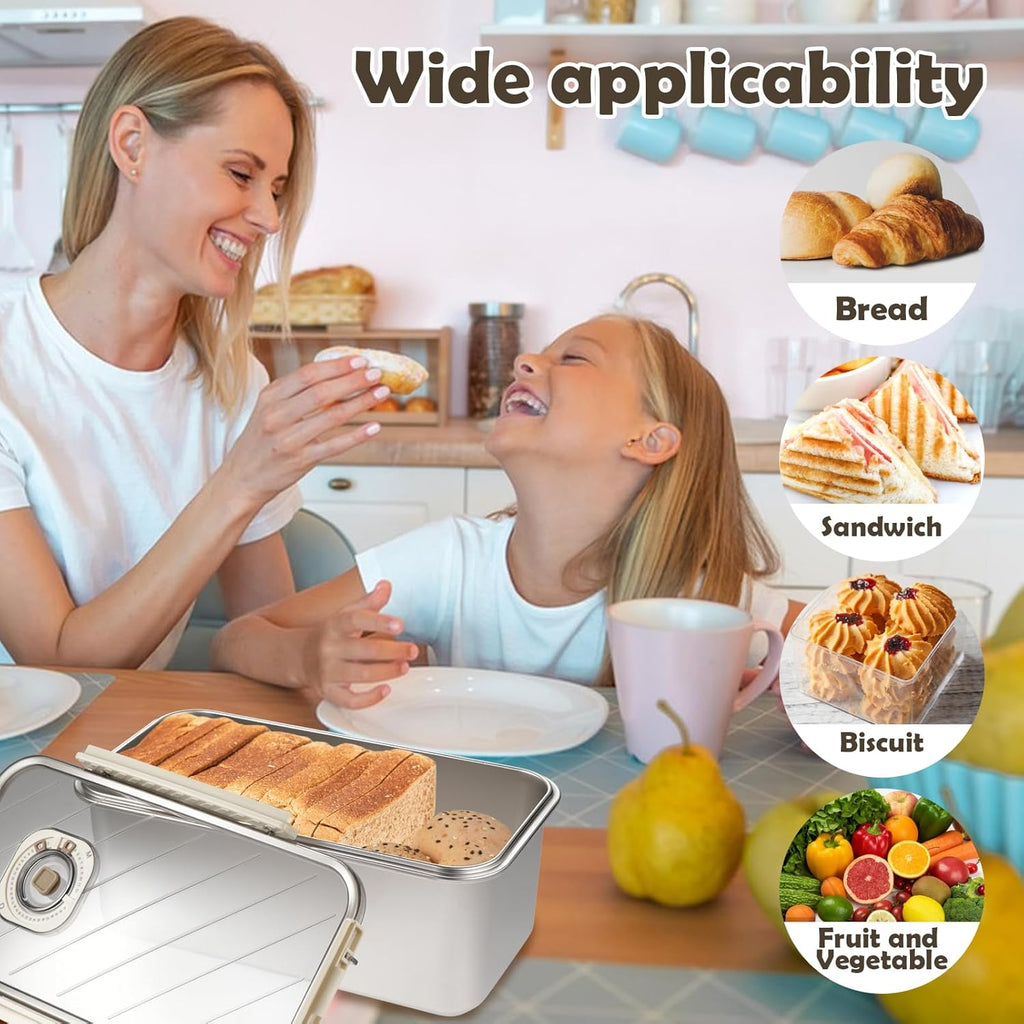 Bread Box for Homemade Bread, Time Recording Bread Storage Container with Lid, Airtight Fresh Bread Holder bin For Kitchen Countertop, Dishwasher Safe