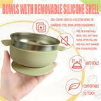 6 Pack Stainless Steel Bowls,suction two-in-one, BPA-free detachable silicone sleeve, anti-slip, heat-resistant, unbreakable, dishwasher safe, suitable for fruits, vegetables and rice