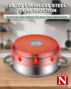 Cook N Home Kitchen Cookware Set, 12-Piece Basics Stainless Steel Pots and Pans Set with Grey Silicone Handle, Silver