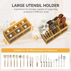 Yofidra Bamboo Utensil Holder & Silverware Organizer: Extra Large Cooking Holder with Absorbing Drying Stone and 6 Compartments Kitchen Countertop Storage Farmhouse Decor Accessories 11.8"X4.7"X5.9"