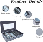 Zippered Silverware Storage Box, with Felt Lined and Clear Lid, Gray Fabric Chest Case for Storage and Organizing Utensils, Silverware, Flatware, Cutlery, Large Containers(No Cutlery Included)