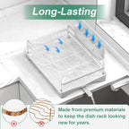 Dish Drying Rack,Dish Racks for Kitchen Counter, Metal Dish Drainer with Adjustable Drainage Spout, Removable Knife and Fork Holder (White)