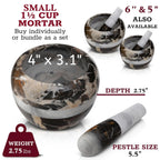 Gusto Nostro Natural Marble Mortar and Pestle Set Small| 4 Inch - 1.5 Cup | Mini Mortar Pestle Set for Grinding Herbs, Nuts, Grains | Pesto Grinding and Guacamole Stone Bowl | Marble Spice Crusher