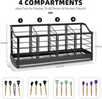Large Kitchen Utensil Holder with Diatomite Base – Wall-Mountable Utensil Caddy with 4 Compartments – Fast-Drying Matte Black Utensil Organizer for Kitchen Countertop or Wall