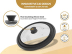 Universal Lids for Pots, Pans & Skillets 2set Frying Pan Cover Fits fit 7", 8" 9" & 10", 11", 12" Diameter Cookware, 2 Cotton Rags,Tempered Glass with High Heat Resistant Silicone Rim Dishwasher Safe.