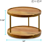 12" Two-Tier Acacia Wood Lazy Susan Organizer Kitchen Turntable for Cabinet Pantry Table Organization