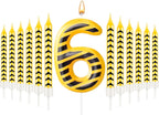 13 Pcs Construction Themed Birthday Candles Set Yellow and Black Number 6 Candle Cake Topper for Construction Party Decoration Supplies (Number 6)