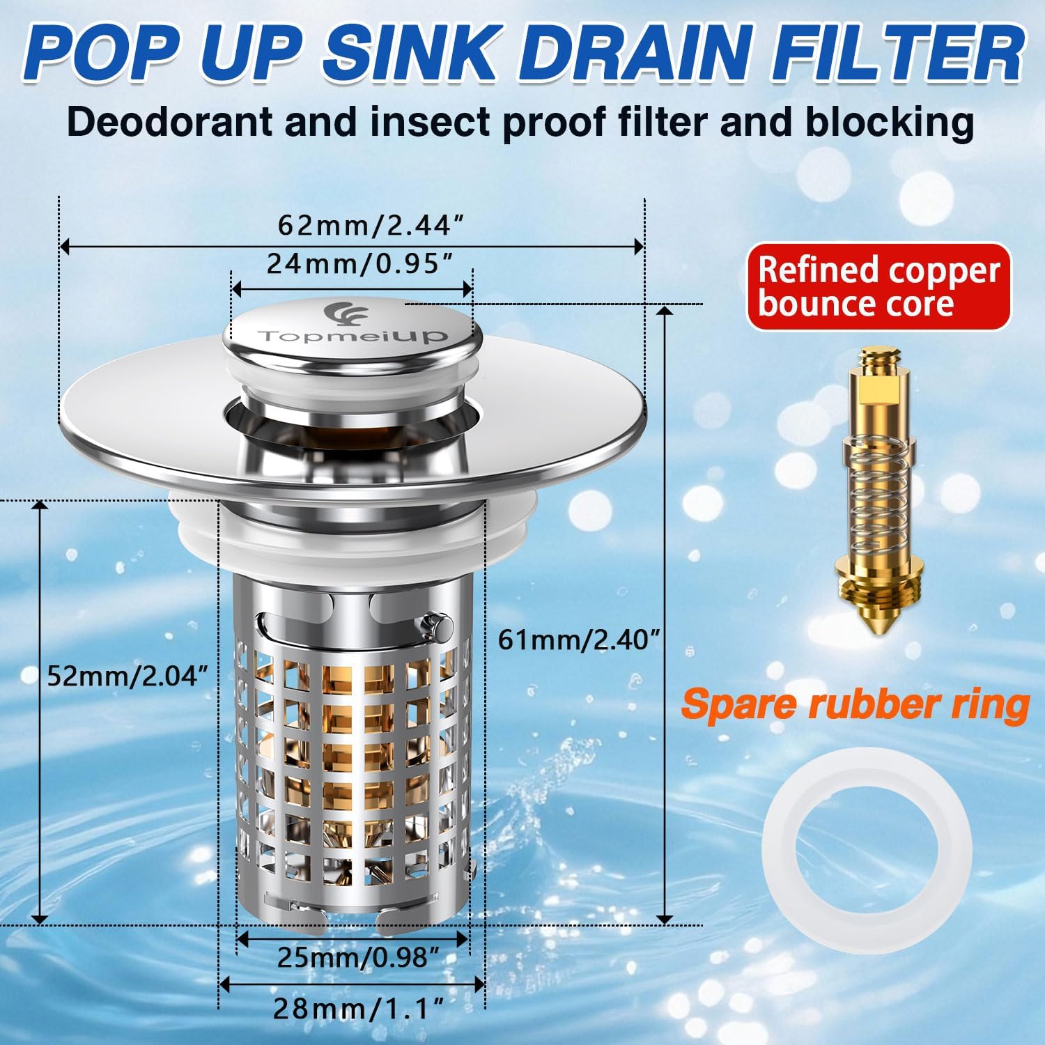 Sink Stopper Hair Catcher, Pop-up Sink Drain Strainer with Removable Stainless Steel Strainer Basket Hair Catcher, Bathroom Sink Strainer for Bathroom Sink Stopper Replacement (New-2PCS)