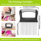 Suuker Onion Holder for Slicing, 2 Pieces Large Onion Cutter Vegetable Chopper, Stainless Steel Tomato Slicer for Potato Lemon, Meat Tenderizer Tool, Kitchen Food Slicer Guide for Neat Slicing