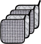 Joyhalo 4 Pack Pot Holders for Kitchen,Cotton Oven Holder with Great Heat Resistance,Non Slip Hot Pads for Kitchen Clearance,Black Buffalo Plaid