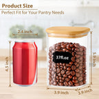 37oz Square Glass Storage Containers with Bamboo Lids – 4 Pack Clear Food Airtight Glass Jars for Pantry Organizers and Storage, Kitchen Dry Food, Coffee, Sugar, Flour, Snacks, Spices