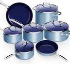 Nuwave 12pc Forged Lightweight Cookware Set, G10 Healthy Duralon Ceramic Ultra Non-Stick Coating, Vented Tempered Glass Lids, Stay-Cool Handles, Induction-Ready & Works on All Cooktops, PFAS Free