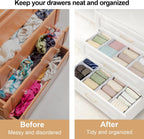 Set of 12 Drawer Organizer, Fabric Closet Organizer and Storage Baskets,Foldable Drawer Divider for Clothing,Sock,Ties,Underwear Drawer Organizers,Set of Cabinet Storage Boxes (White)