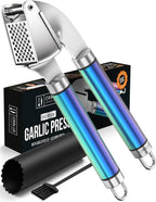ORBLUE Garlic Press Stainless Steel - Premium Professional Grade Garlic Mincer, Crusher & Peeler Set - Easy Clean, Dishwasher Safe & Rust-proof, Multi-colored