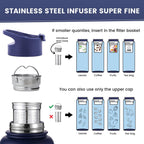 Lexlion Tea Infuser Bottle - Fruit Infuser Water Bottle 32 Oz, Triple Walled Insulated Stainless Steel Bottle, Thermal Leaf Infuser, Silicone Sleeve, 3 Lids Leakproof, Metal Mug Gallon