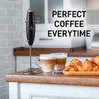 Zulay Kitchen Powerful Double Whisk Milk Frother Handheld - Foam Maker With Stand - Whisk Drink Mixer for Coffee, Mini Foamer for Latte, Matcha, Frappe, Hot Chocolate & Cappuccino (Metallic Black)