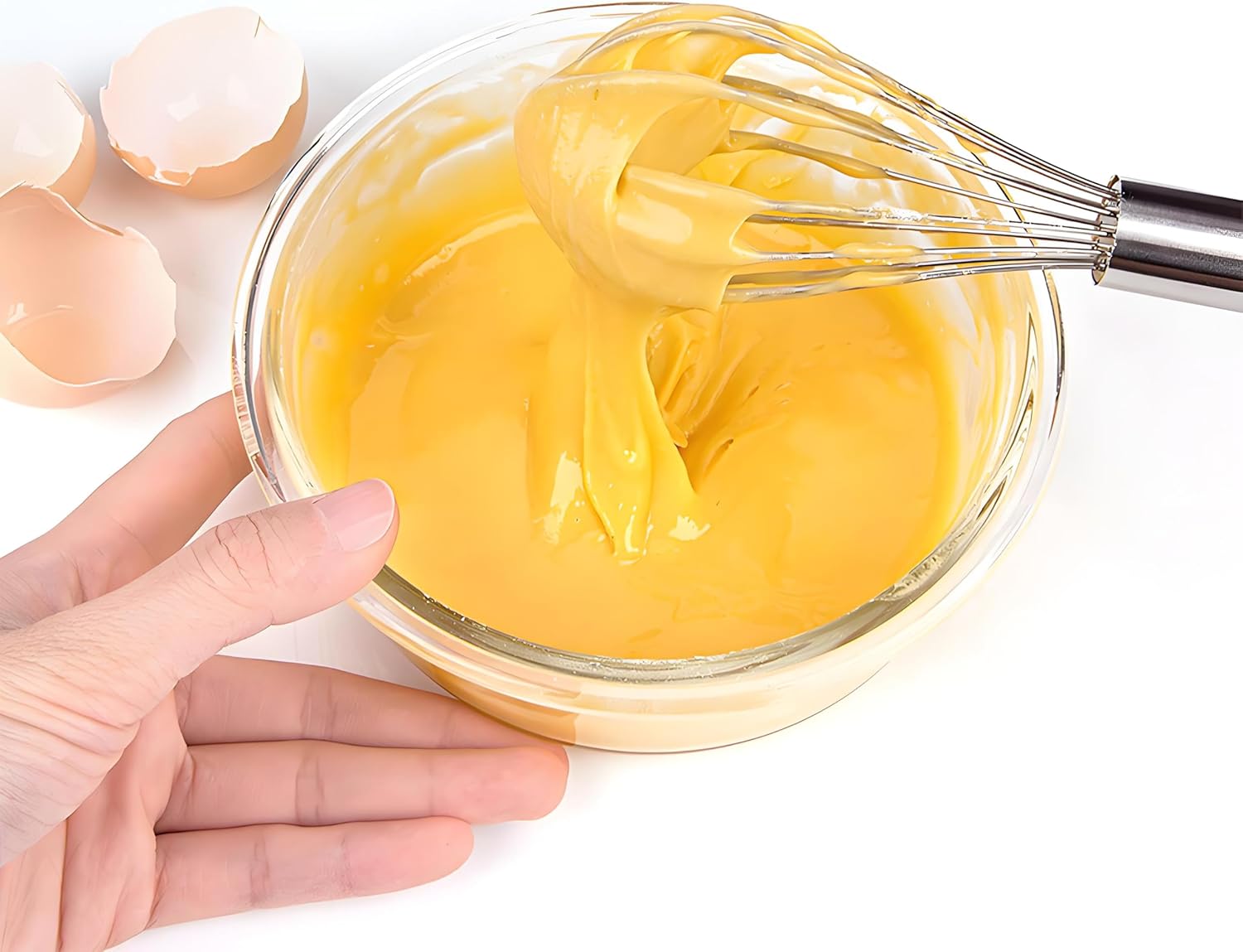 8-Inch Stainless Steel Whisk, Handheld Egg Beater for Mixing Batter, Whipping Cream