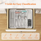 Lifewit Silverware Drawer Organizer, Expandable BPA Free Utensil Tray for Kitchen, Adjustable Flatware and Cutlery Holder for Spoons Forks Knives, Plastic Kitchen Organizers and Storage, White
