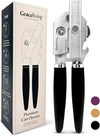 Premium Multifunctional Magnetic Manual Can Opener and Bottle Opener, Heavy Duty Stainless Steel Sharp Cutting Blade and Oversized Easy Turn Knob, Soft-Touch Handle, Kitchen Use, Black