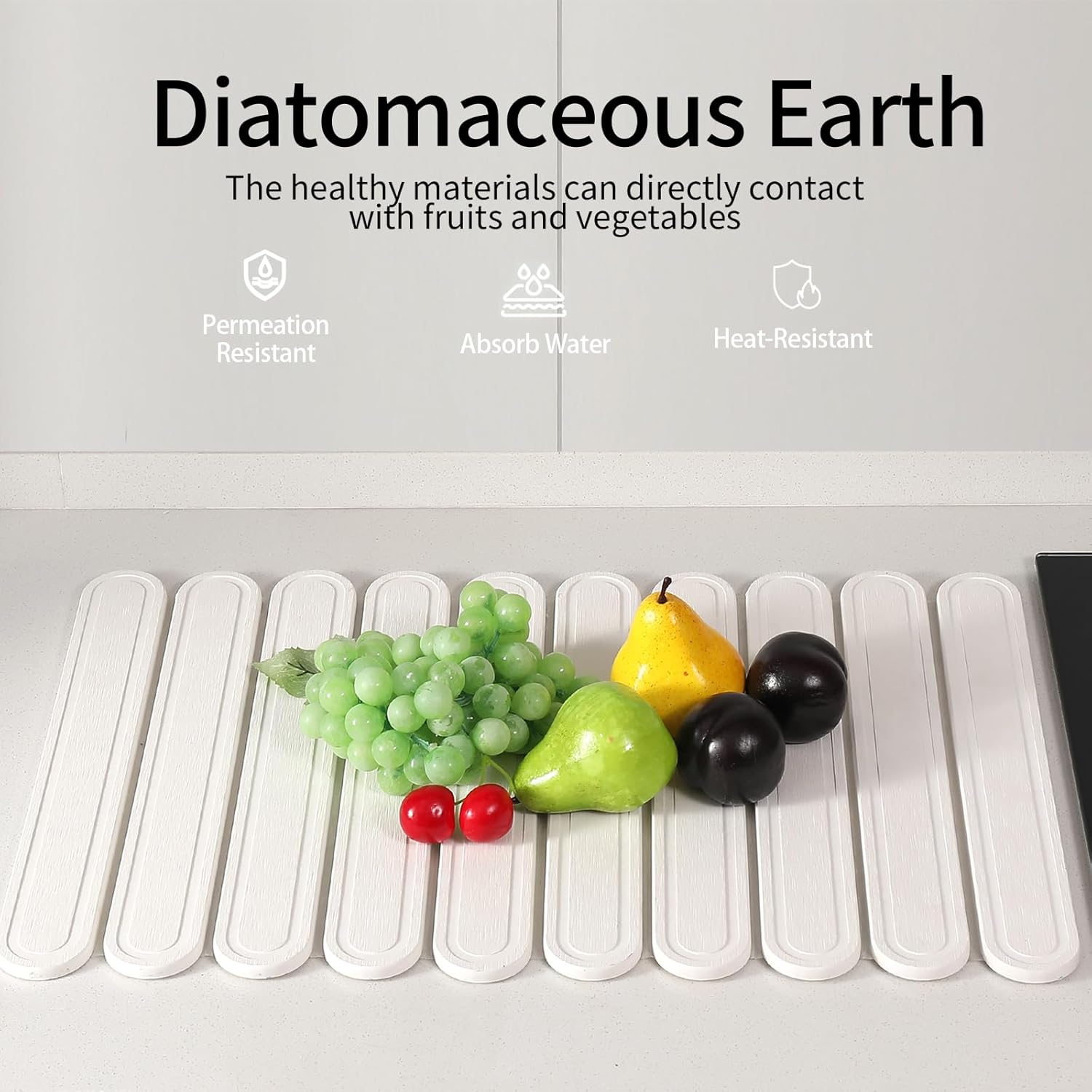 Stone Dish Drying Mat for Kitchen Counter, Quick Dry Stone Mat Kitchen for Dishes Bottles Cups, Large Foldable Diatomaceous Earth Dish Drying Mats Match Any Countertop, White