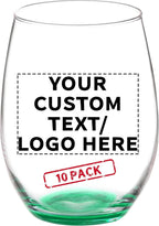DISCOUNT PROMOS 10 ARC Stemless Wine Glasses Set, 21 oz. - Customizable Text, Logo - Chardonnay, Cabernet, Merlot, Sauvignon - Green