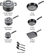 T-fal Signature Nonstick Cookware Set 12 Piece, Oven Broiler Safe 350F, Pots and Pans, Kitchen Cooking Set w/Fry Pans, Saucepans, Saute Pan, Dutch Oven, Griddle, Kitchen, Home, Dishwasher Safe, Black