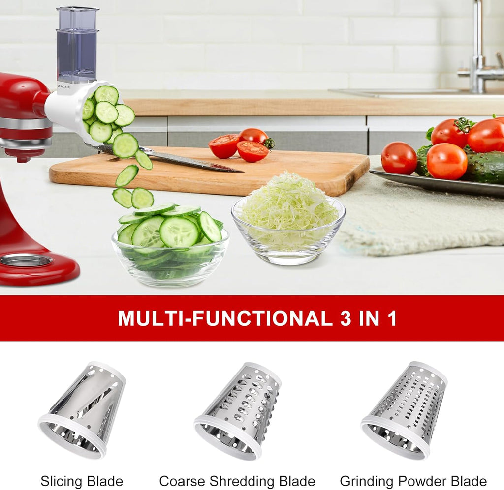 Updated Shredder Cheese Grater Attachment for KitchenAid Stand Mixers, Salad Machine with Vegetable Slicer, Salad Maker, Food Slicers Slicer Shredder Attachment with 3 Blades Dishwasher Safe