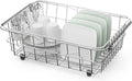 JAQ Dish Drainer in Sink Adjustable 14.96" to 20.59", Expandable 304 Stainless Steel Metal Dish Drying Rack Organizer with Stainless Steel Utensil Holder Over Inside Sink Counter