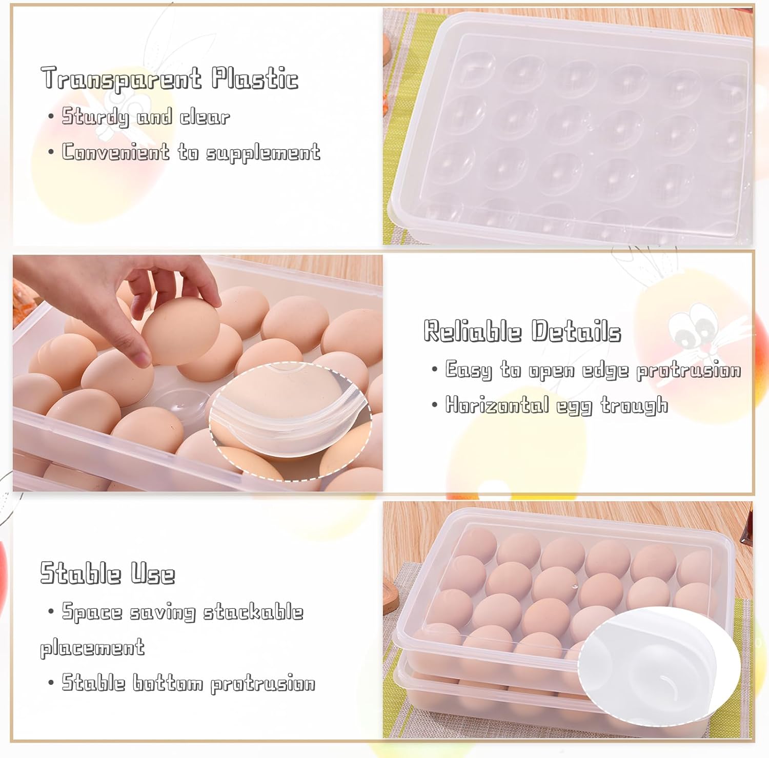 Deviled Egg Containers with Lid, (Set of 2),Stackable Plastic Egg Holder for 48 Eggs,Clear Egg Storage Holder for Fridge,Keep Fresh,Easter,Thanksgiving Party Kitchen Supplies