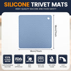 Silicone Trivet Mats 4 Heat Resistant Pot Holders Multipurpose Non-Slip Hot Pads for Kitchen Potholders, Drying mat, Jar Opener, Spoon Holder, Coaster.(Blue)