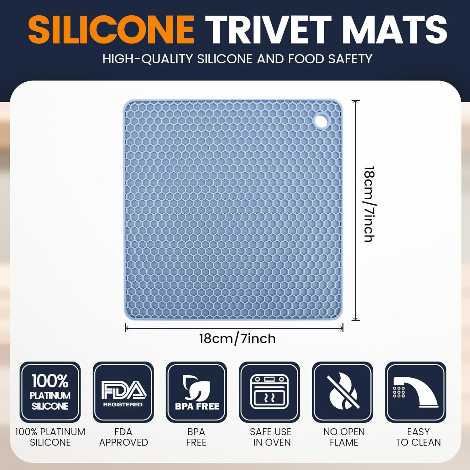 Silicone Trivet Mats 4 Heat Resistant Pot Holders Multipurpose Non-Slip Hot Pads for Kitchen Potholders, Drying mat, Jar Opener, Spoon Holder, Coaster.(Blue)